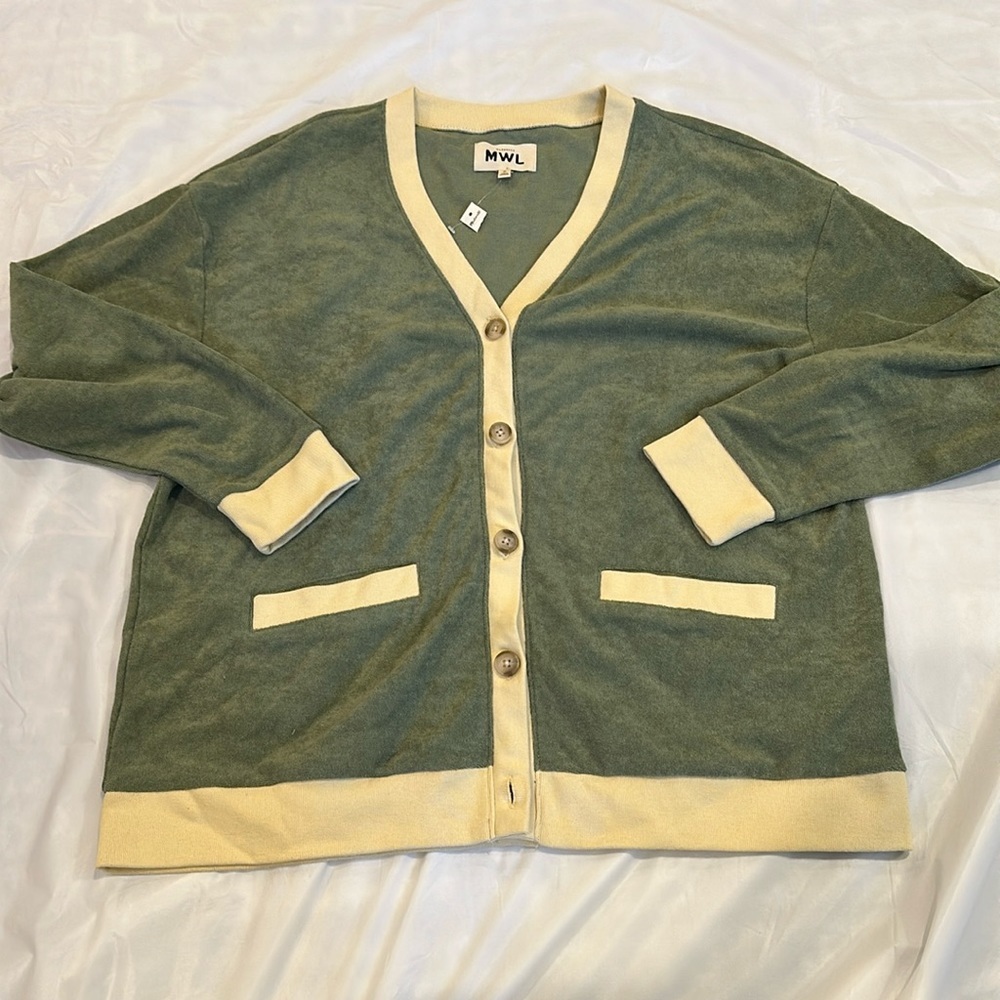 Madewell Olive and Cream Button-Up Cardigan